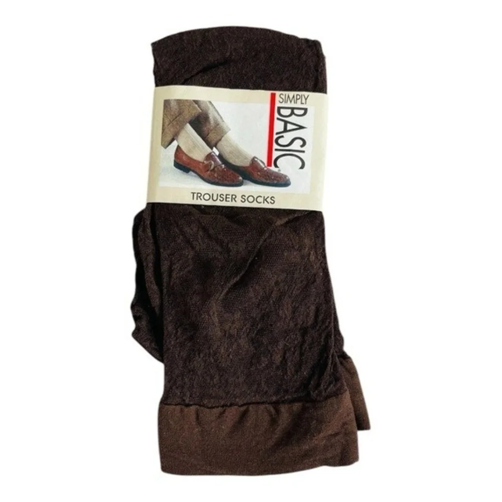 Rare Vintage SIMPLY BASIC Brown Floral Textured Trouser Socks Size 9-11 NWT